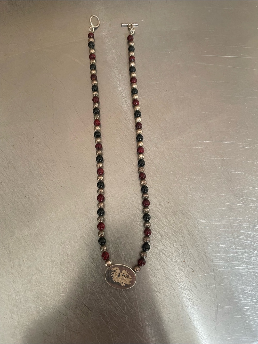 Vintage sterling silver Beaded Gamecock Necklace